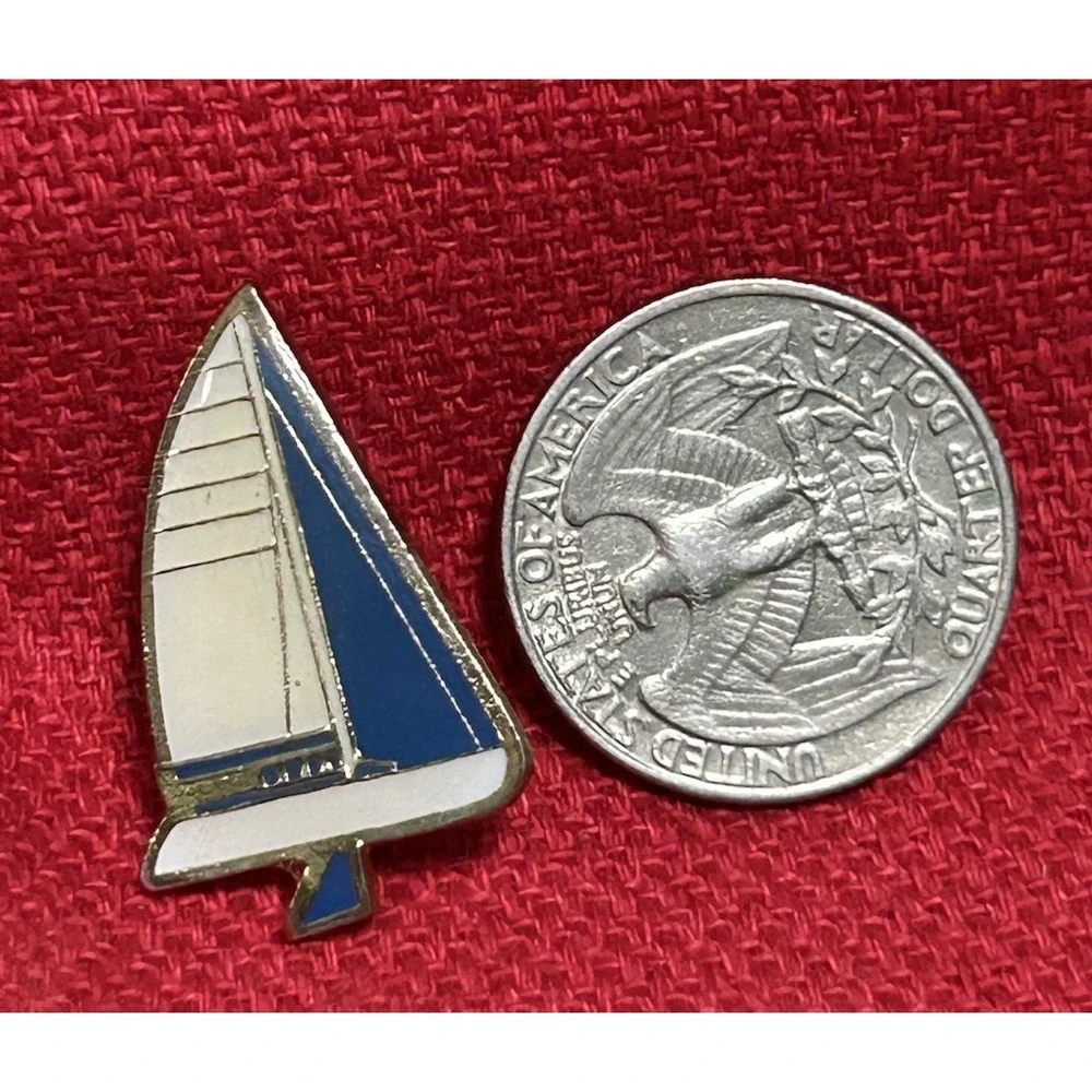 Vintage Blue White Painted Sailboard Tie Lapel Pin 1.12